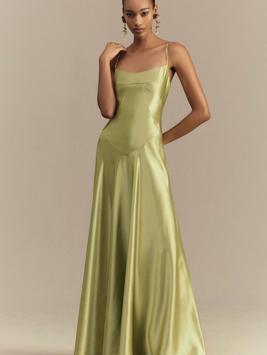 Anthropologie Dresses & Skirts - Anthropologie Olive Satin Slip Maxi Dress